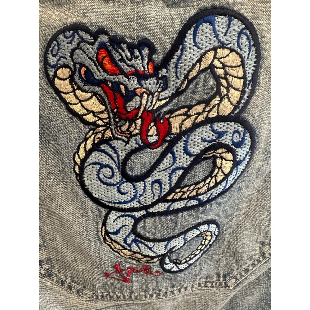 Vintage 90s JNCO Jeans Mens Cobra Snake Embroidered Baggy Denim Shorts size 32 - Picture 4 of 9